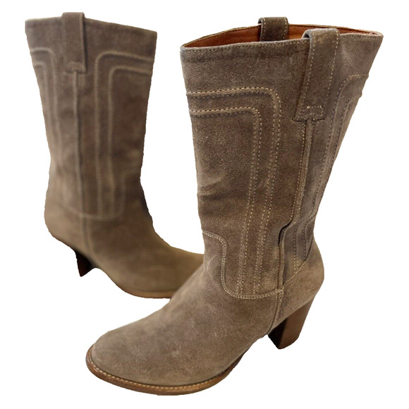 Womens Ariat Taupe Suede Starr High Heel Pull On Western Boots-6B - Picture 1 of 8